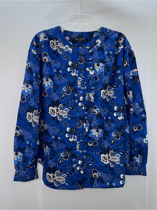 Lane Bryant Tops - Lane Bryant Royal Blue Floral Button-Up Blouse